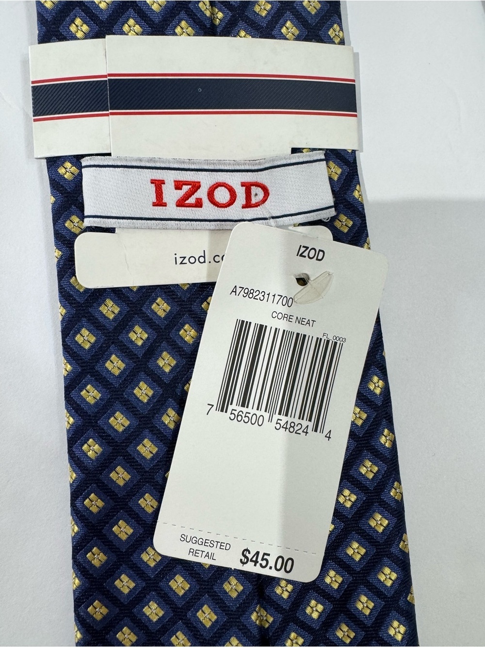 Izod Navy and Yellow Geometric Silk Tie - Picture 4 of 5